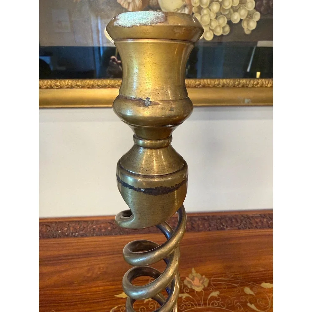 Vintage Solid Brass Barley Twist Candlesticks Pair • 13.75